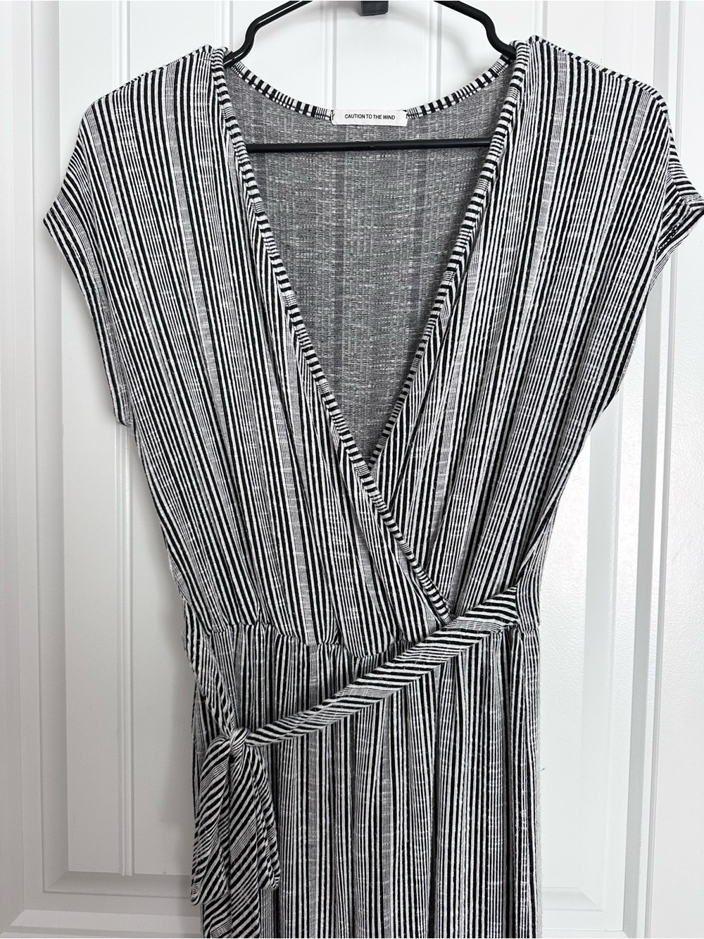 T.J.Maxx Black & White Striped Wrap Jumpsuit
